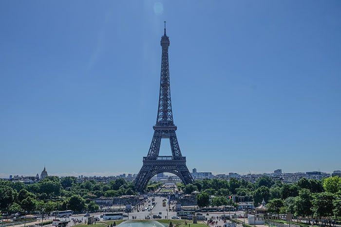La Torre Eiffel desde Trocadero en el París en un día
